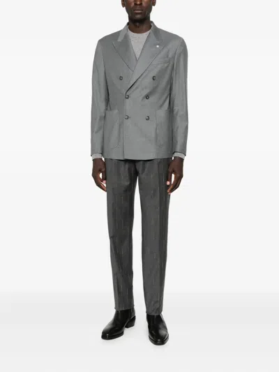 Manuel Ritz Double-breasted Blazer In Gray