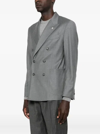 Manuel Ritz Double-breasted Blazer In Gray