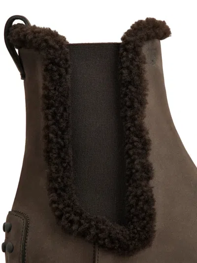 Tod's Suede Block Heel Ankle Booties In Brown