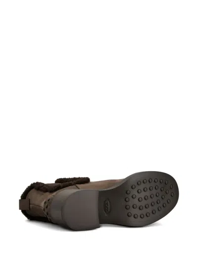 Tod's Suede Block Heel Ankle Booties In Brown