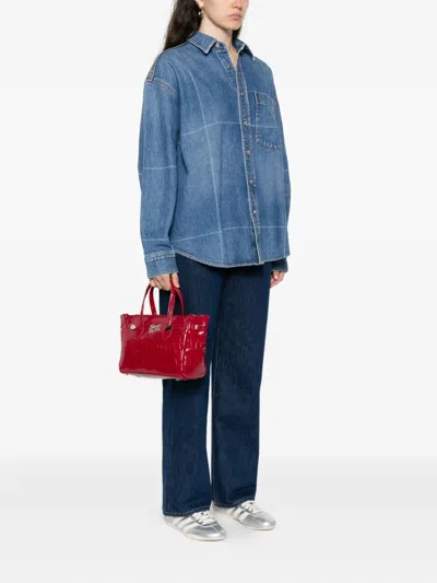 Secret Pon-pon Secret Pon Pon Crocodile Print Shoulder Bag In Red