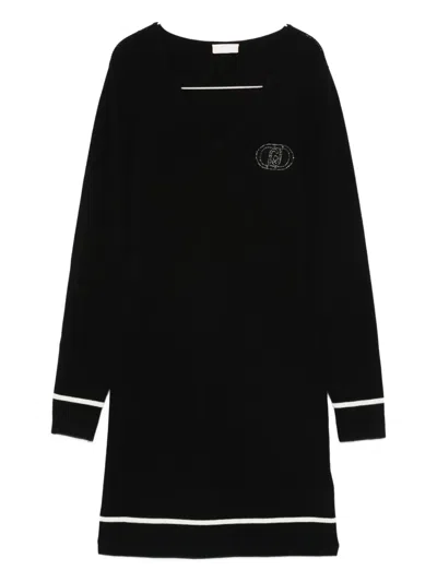 Liu •jo V-neck Logo-embellished Dress In Black