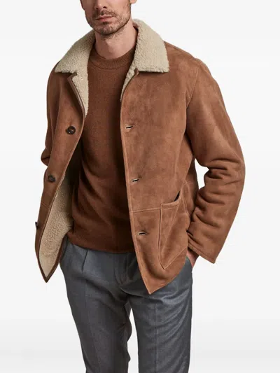 Manzoni 24 Shearling Button Coat In Brown