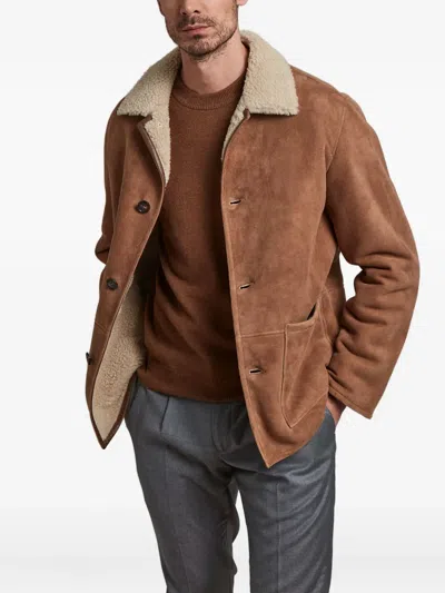 Manzoni 24 Shearling Button Coat In Brown