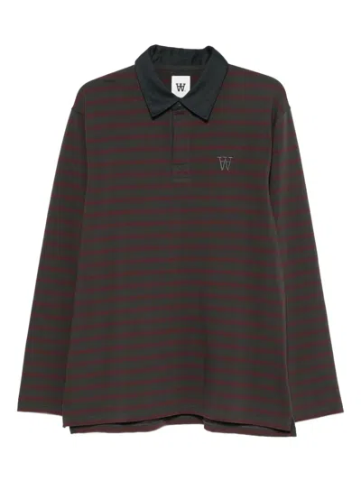 Wood Wood Striped Long-sleeve Polo Shirt In Burgundy