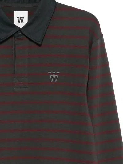 Wood Wood Striped Long-sleeve Polo Shirt In Burgundy