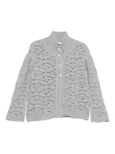 Tabaroni Cashmere Knitted Grey Cardigan With Textured Openwork Pattern In Animal Print