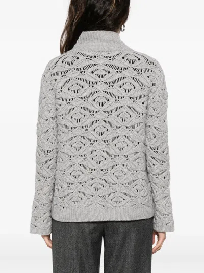 Tabaroni Cashmere Knitted Grey Cardigan With Textured Openwork Pattern In Animal Print