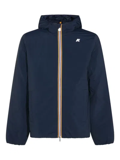 K-way Hooded Jacket With Side Pockets And Cuffs In Blue