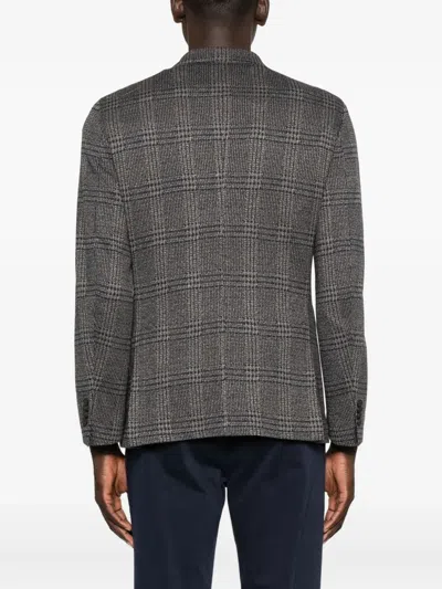 Manuel Ritz Double-breasted Checked Blazer In Gray
