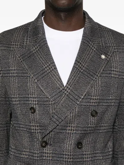 Manuel Ritz Double-breasted Checked Blazer In Gray