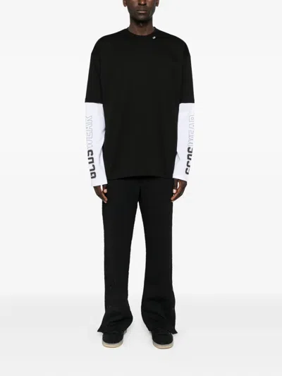 Gcds Printed Long Sleeve T-shirt With Graphic Design In Black
