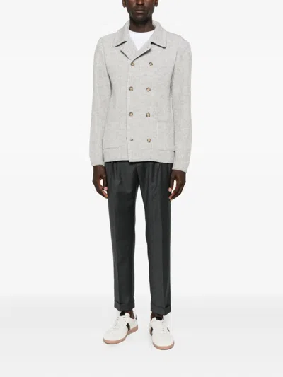 Manuel Ritz Double-breasted Knitted Blazer In Gray