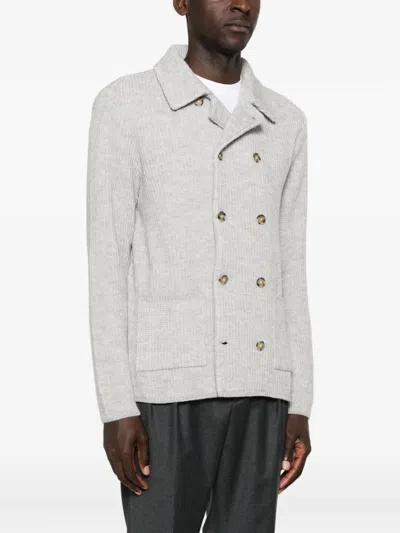 Manuel Ritz Double-breasted Knitted Blazer In Gray