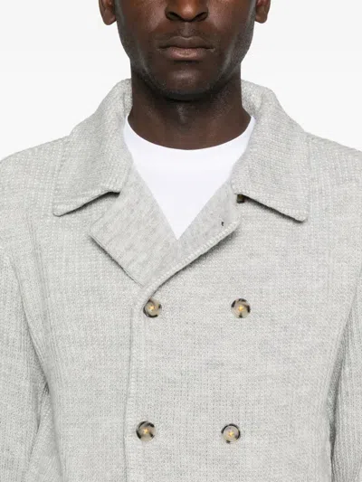 Manuel Ritz Double-breasted Knitted Blazer In Gray