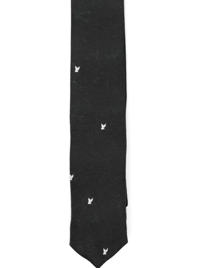 Masu Bird-print Silk Tie In Black