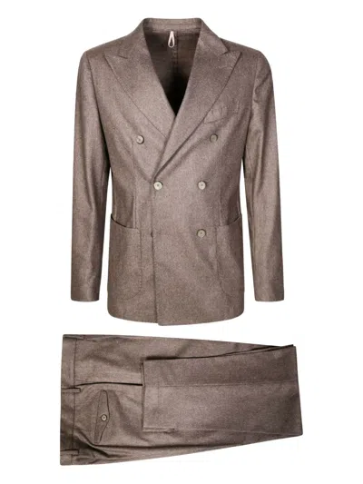 Santaniello Double-breasted Cashmere-wool Blazer With Tailored Trousers In Brown