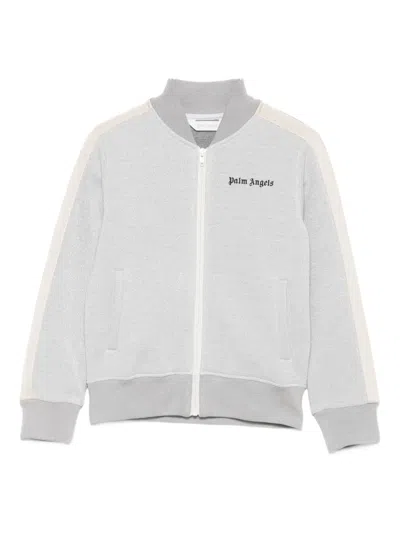 Palm Angels Kids Sporty Full-zip Sweater In Gray