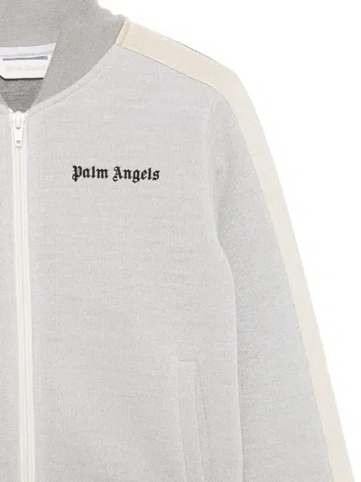 Palm Angels Kids Sporty Full-zip Sweater In Gray
