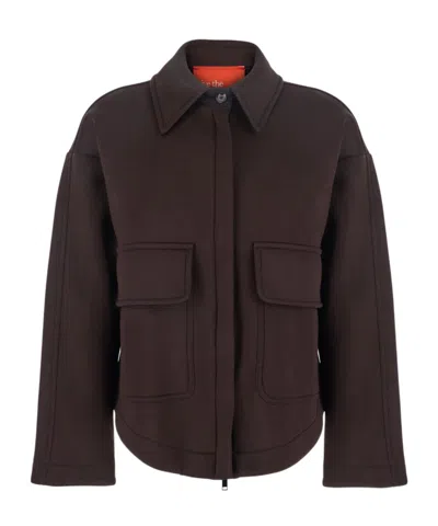 Merci Classic-collar Flap-pocket Jacket In Brown