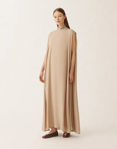 Fabiana Filippi Jewelled-embroidered Cape Maxi Dress In Brown