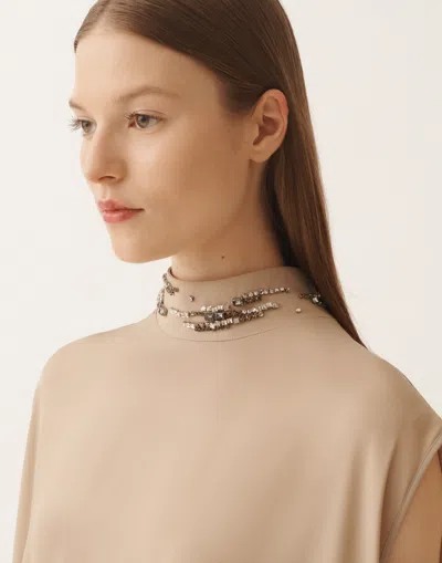 Fabiana Filippi Jewelled-embroidered Cape Maxi Dress In Brown