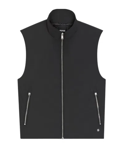 Hugo Boss Zip-front Waistcoat In Black