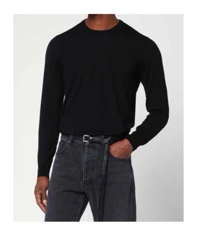 Drumohr Truffle Coloured Wool Crew Neck Sweater In Black