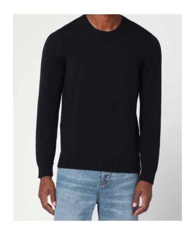 Drumohr Navy Blue Wool Crew Neck Sweater In Black