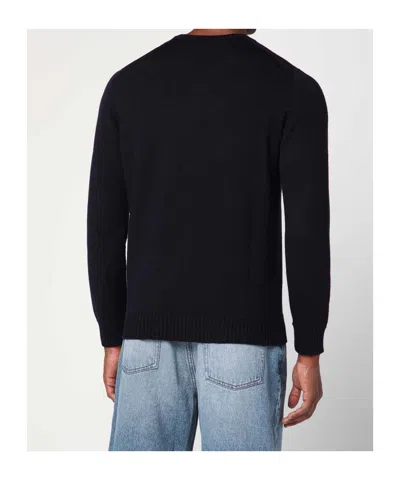 Drumohr Navy Blue Wool Crew Neck Sweater In Black