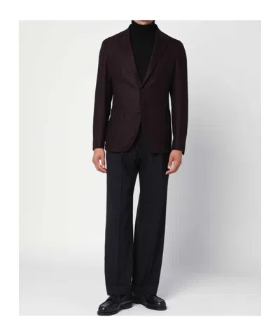Tagliatore Burgundy Pattern Single-breasted Jacket With Front Pockets In Black