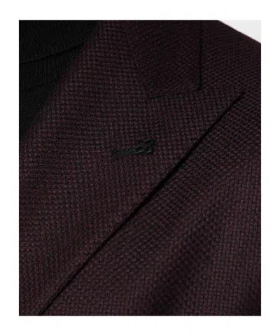 Tagliatore Burgundy Pattern Single-breasted Jacket With Front Pockets In Black