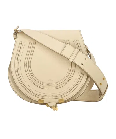 Chloé Marcie Small Shoulder Bag In Beige Leather In Brown