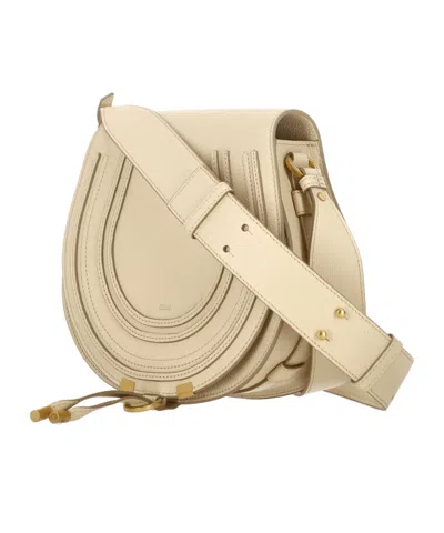 Chloé Marcie Small Shoulder Bag In Beige Leather In Brown
