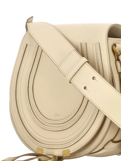 Chloé Marcie Small Shoulder Bag In Beige Leather In Brown
