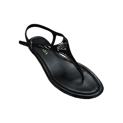 Prada Round-toe Flat Sandals In Black