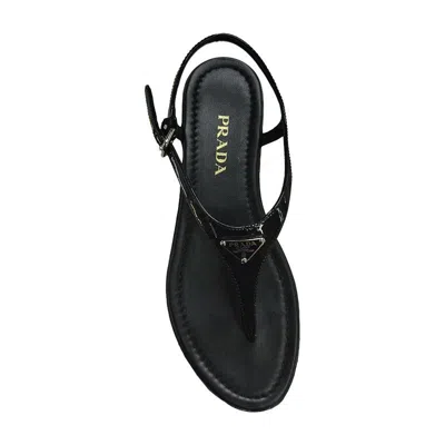Prada Round-toe Flat Sandals In Black