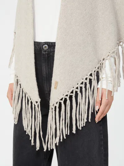 Weekend Max Mara Fringed Wool Shawl In Neutral
