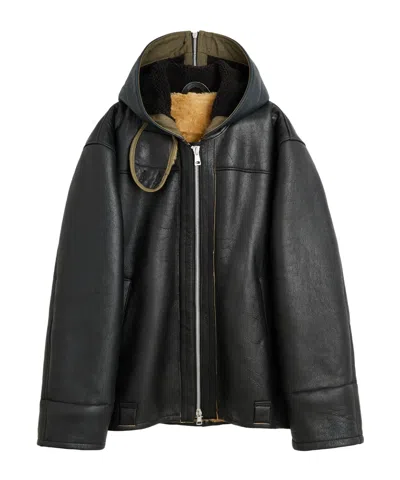 Our Legacy Blizzard Hooded Grained Leather Jacket In Black