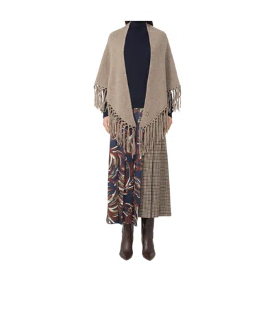 Weekend Max Mara Virgin Wool Fringed Shawl In Brown