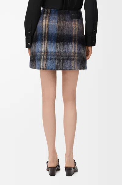 Loewe Blue Checked Mini Skirt In Mohair And Wool Blend Women In Multi