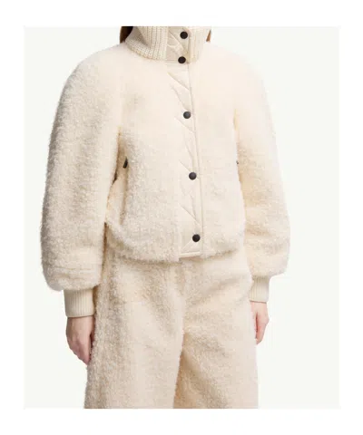 Moncler Ayles Short Down Jacket In Teddy And Wool Jackets White In Neutral