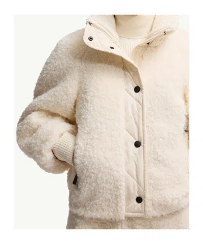 Moncler Ayles Short Down Jacket In Teddy And Wool Jackets White In Neutral