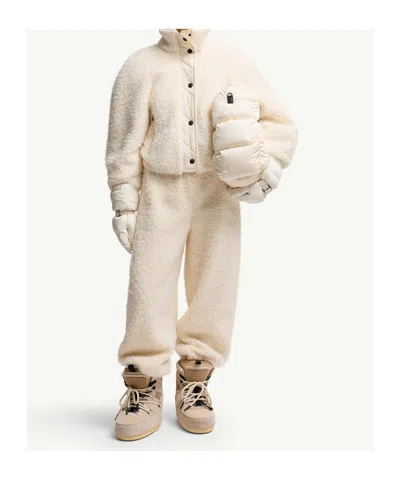 Moncler Ayles Short Down Jacket In Teddy And Wool Jackets White In Neutral