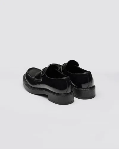 Prada Triangle Logo Brushed Leather Loafers In Black