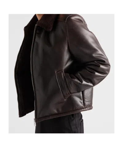 Prada Leather And Shearling Jacket In Brown