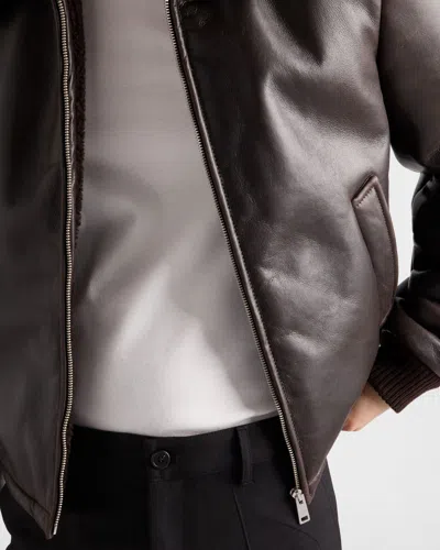 Prada Leather And Shearling Jacket In Brown