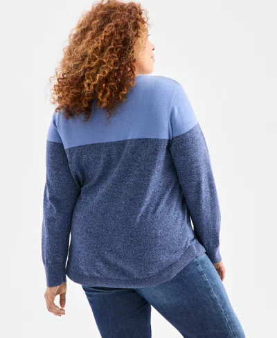Style & Co Petite Colorblock Cotton Sweater, Macy's Exclusive In Blue