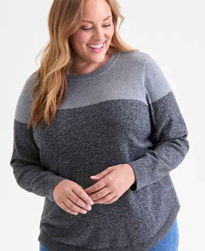 Style & Co Women's Cotton Colorblocked Pullover Sweater, Macy's Exclusive In Gray