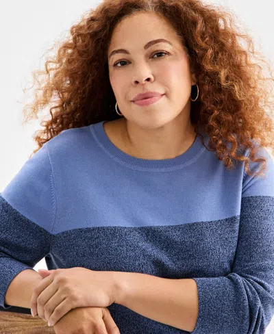 Style & Co Petite Colorblock Cotton Sweater, Macy's Exclusive In Blue